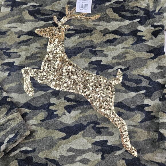 NWT Miss Chievous Camo Fleece Sequin Gold Reindeer Hoodie Sweatshirt‎ Medium - Picture 4 of 7